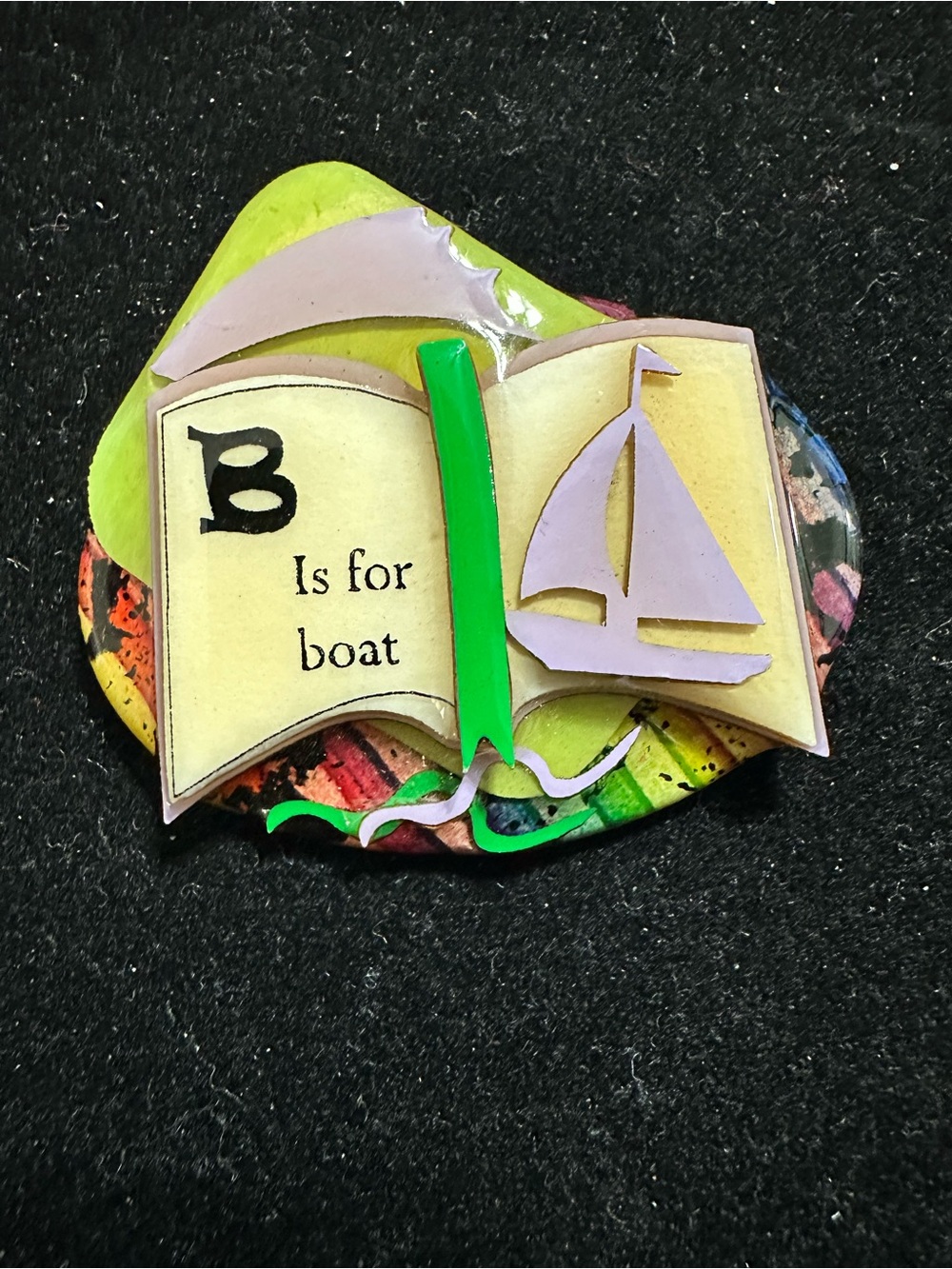 Vintage book pin by Lucinda  'B is for Boat' Educational brooch